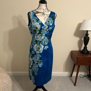 Donna Ricco Blue Floral Midi Dress